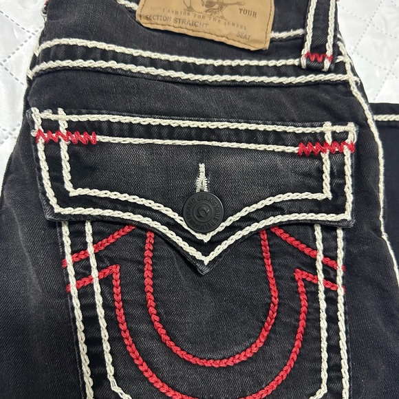True Religion Dark Jeans with Red and White Stitching - Picture 2 of 7